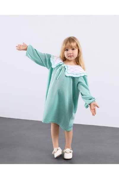 le petit sole Girl's Double Collar Dress with Glitter Detail