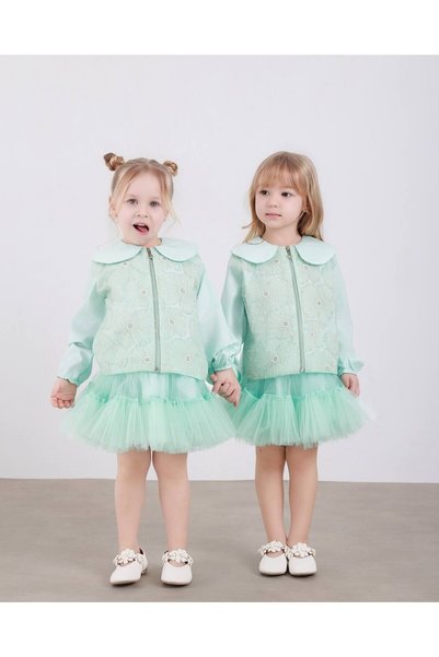 le petit sole Girls' Beaded Embroidered Jacket and Tutu Skirt Set