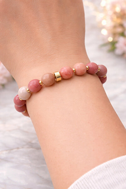 Sunshe Atelier Pembe Rodonit Taşı Doğaltaş Bileklik(Aşk-Sevgi-Sağlık)