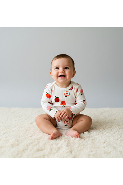 minço bebe Baby Girl Bodysuit 100% Cotton Apple Printed Snap Fastener Bodysui...