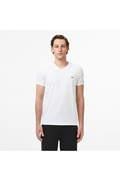 Lacoste Erkek Slim Fit V Yaka Beyaz T-Shirt