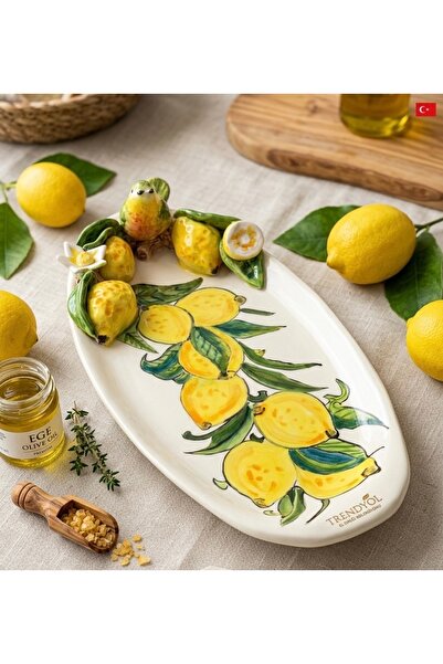 Zeynebinsırüstü El Yapımı Büyük Boy Seramik Kayık Tabak – Çini Desen Limon & ...