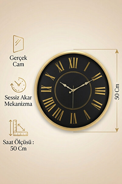 Frapan Home GLX 50 Cm Premium Dekoratif Duvar Saati Sessiz Mekanizmalı Büyük Boy Salon Saati
