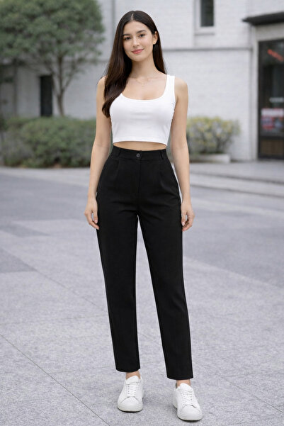 Maison La Femme Γυναικείο παντελόνι ψηλόμεσο πλισέ με φούστα καρότο