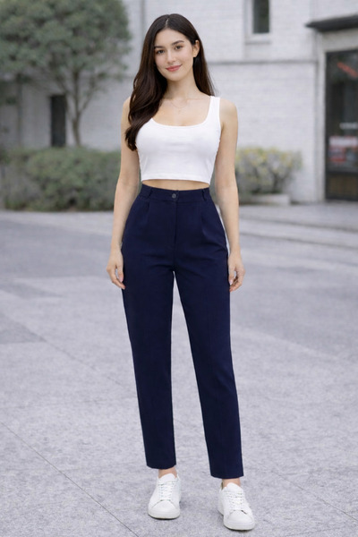 Maison La Femme Γυναικείο παντελόνι ψηλόμεσο πλισέ με φούστα καρότο