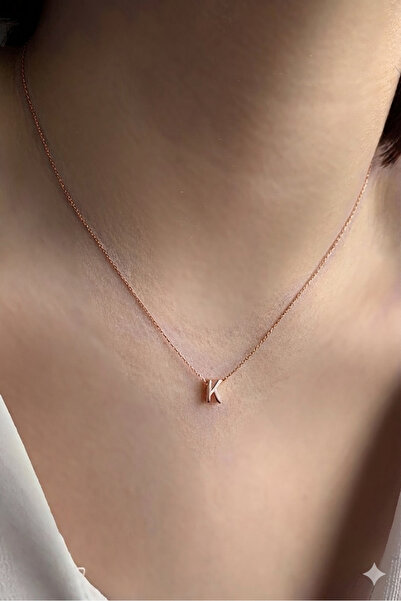 Ziu 925 Ayar Üç Boyutlu Rose K Harfli Kolye Uzunluk 42 Cm