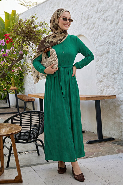 InStyle Šaty Lemina s páskem - smaragdově zelené