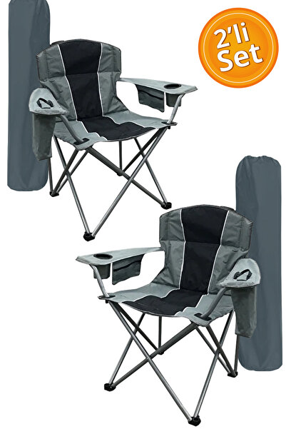 Blooma Kamp Sandalyesi Buz Çantalı Kamp Koltuğu XL Kalın Profil Siyah Gri