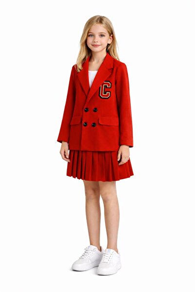 Dmb Κοριτσίστικο Σετ με Κόκκινο Μπουφάν και Πλισέ Σορτς-Φούστα – 0680K