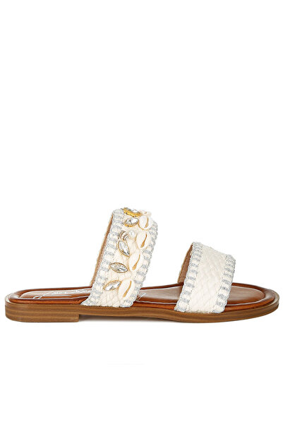london Rag Women Shell & Diamante Slip On Sandals in White