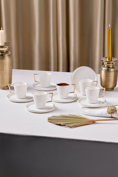 Aryıldız Claire Gold 12 Parça 6 Kişilik Porselen Kahve Fincan Takımı - 90 ml