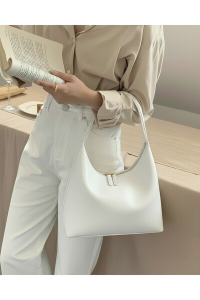 MYSTOBAG Τσάντα χειρός και ώμου Cindy Vintage με διπλό φερμουάρ, λευκή