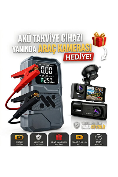 Ultra Güvenli Akü Takviye ve Lastik Şişirme Cihazı, Taşınabilir Hava Kompresörü, Powerbank