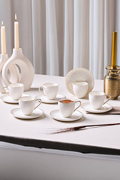 Aryıldız Serena Gold 12 Parça 6 Kişilik Porselen Kahve Fincan Takımı - 90 ml
