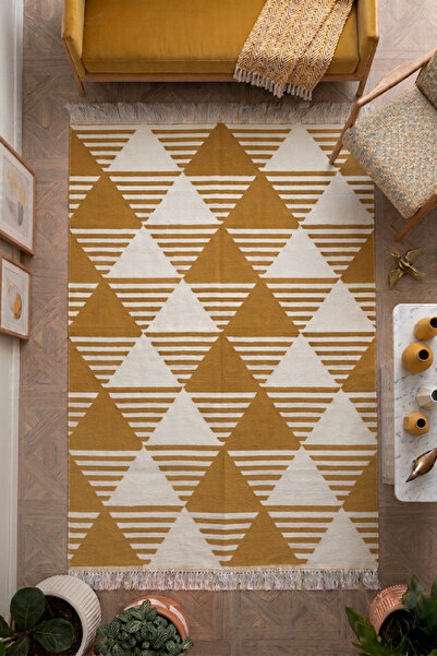 Lorvian Noletti Hardal Geometrik Desenli Modern Kilim - Makinada Yıkanabilir
