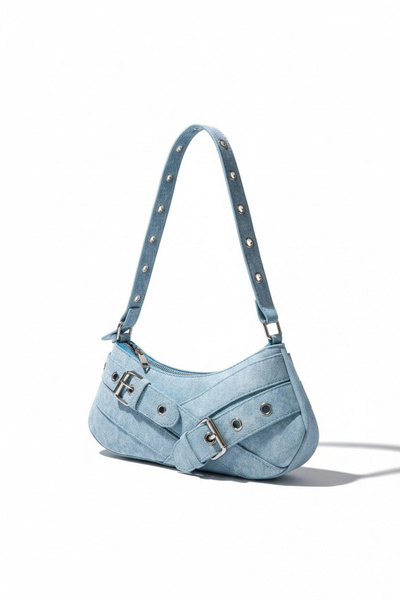 Glemix Γυναικεία τσάντα ώμου Casey Denim Baguette με λεπτομέρεια ζώνης