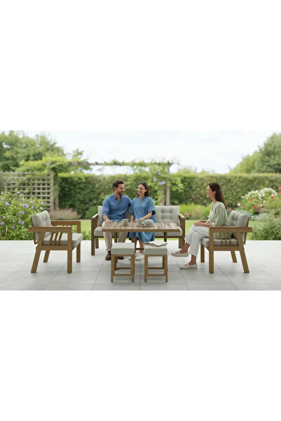 adımshops Elmas 3+1+1 + Masa + 2 Puf (KREM) Metal Gövde Balkon-bahçe-kafe,çay...