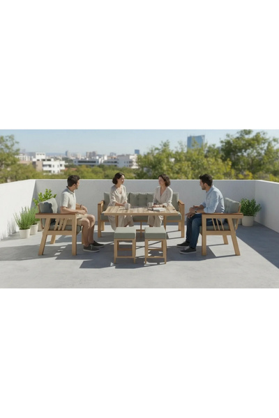 adımshops Elmas 3+1+1 + Masa + 2 Puf (GRİ) Metal Gövde Balkon-bahçe-kafe,çay ...