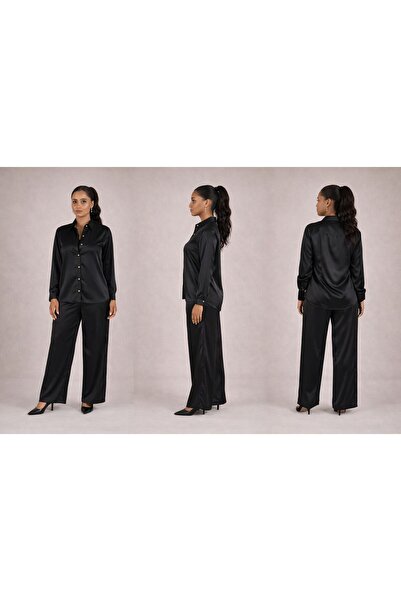 LINELLE Ladies Co-ord Pant Set- Solid Color Shirt and Pant with Long Sleeves.