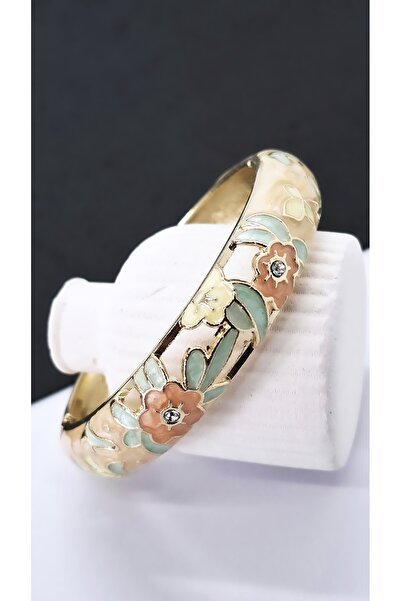 Serenity Thick Floral Colored Satin Enameled Brass Plated Zamak Bracelet