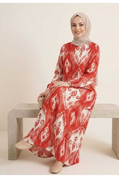 SSO Long Ethnic Patterned Women's Thin Hijab Dress with Elasticated Sleeves, ...