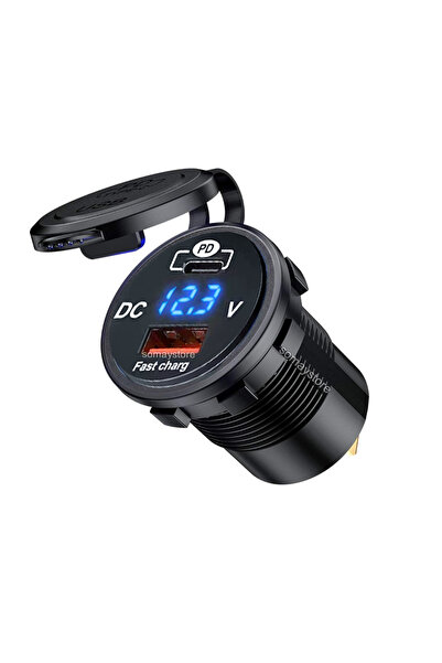 SomayStore Pano Tip Marin Voltmetreli Usb Type-C Soketi 12-24v Çerçevesiz K2