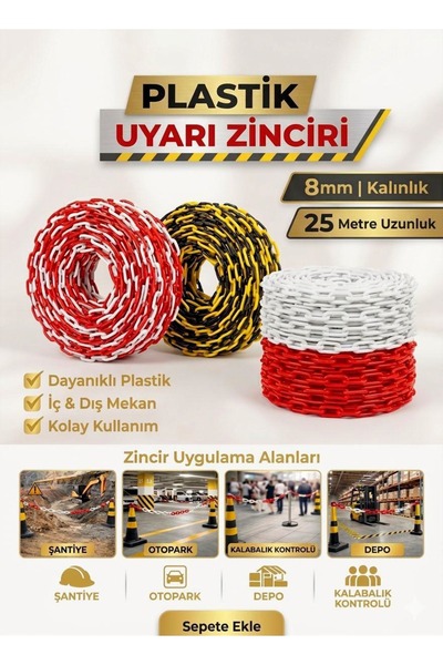 8MM PLASTİK ZİNCİR 25 METRE KIRMIZI-BEYAZ