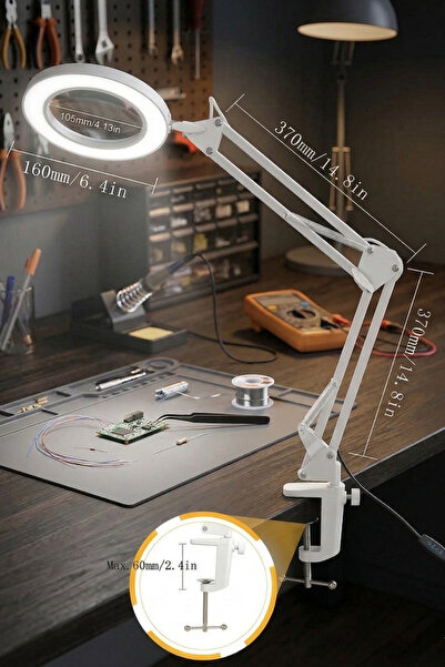 GUCSO LED Büyüteçli Masa Lambası 5X 10X – 3 Renk Ayarlı USB Akrobat Kollu Işı...