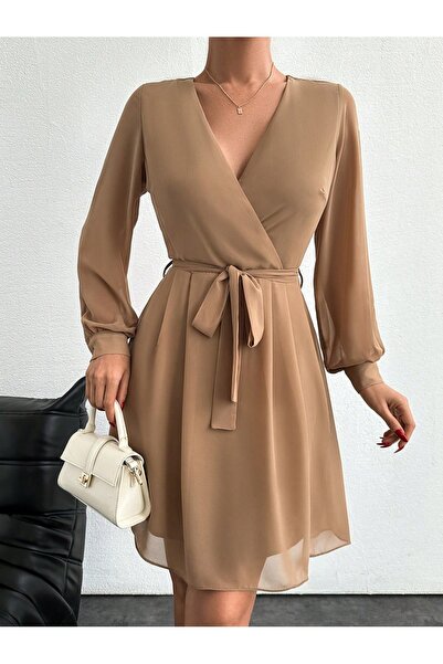 mass fashion Γυναικείο φόρεμα σιφόν με λεπτομέρεια στη ζώνη