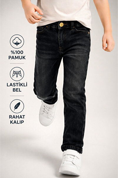 BABİDO Erkek Çocuk Slim Fit Kot Pantolon siayh renkli– Likralı Rahat Kalıp Gü...