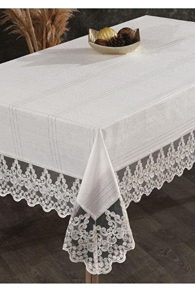 Sivalde Κάλυμμα τραπεζαρίας από ύφασμα Havana Cream με ριγέ μοτίβο με χρυσή δ...