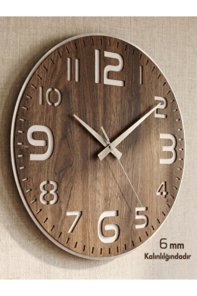 Wooden Factory Büyük Rakamlı Modern Dekoratif Ahşap Duvar Saati - Sessiz Meka...