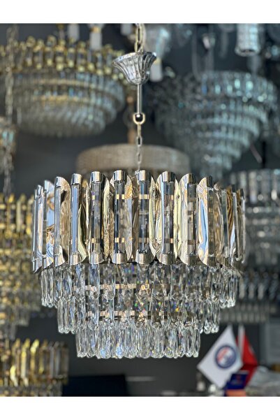 Led 50 CM KRİSTAL LÜX SALON AVİZE KROM