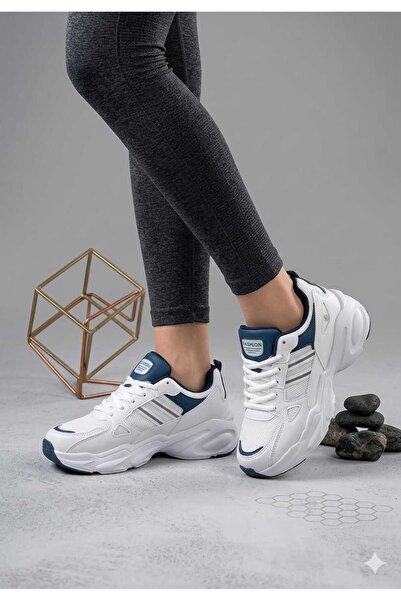 McDark Дамски бели тъмносини маратонки с непожълтяваща подметка