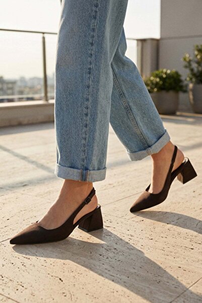 Modezya Γυναικεία παπούτσια με χοντρό τακούνι Amelia Brown Satin με ελαστική ...