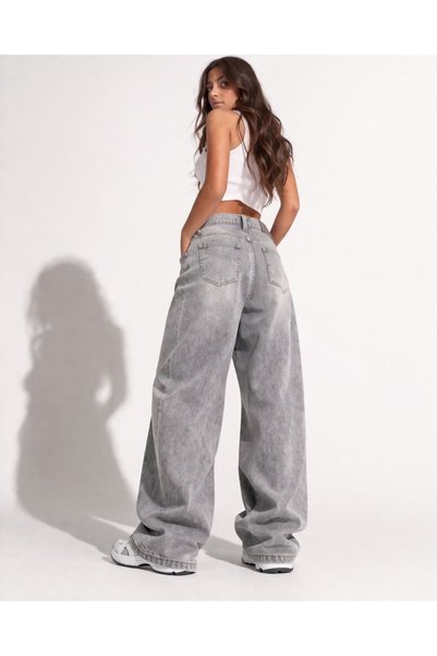 St.Poll GRİ YIKAMALI UNİSEX BAGGY JEANS PANTOLON