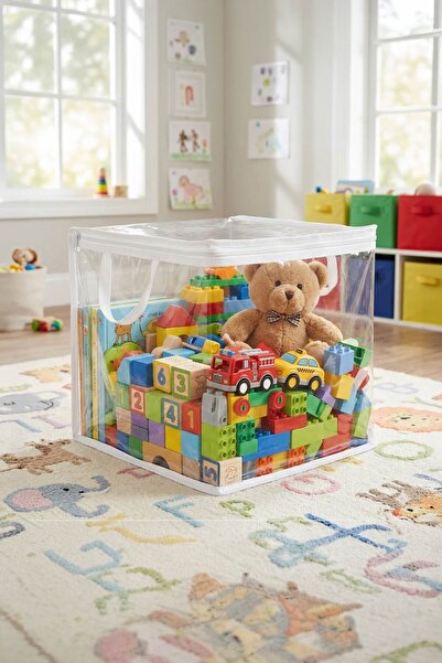 Helen's Home 2 Adet Şeffaf Oyuncak Saklama Kutusu 25x25x25 cm Çok Amaçlı Düzenleyici Hurç Organizer