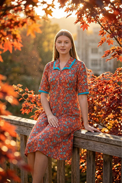 Wild Love Γυναικείο πορτοκαλί τιρκουάζ φόρεμα με λουλουδάτο σχέδιο, βαμβακερό...