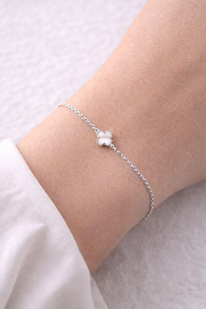 Generic Brand Silver Color Steel Bracelet with White Stone and Clover Figure ...