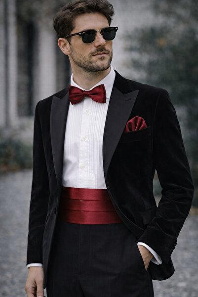 beyoğlu style Men's Black Groom Suit Satin Fabric Girdle Set