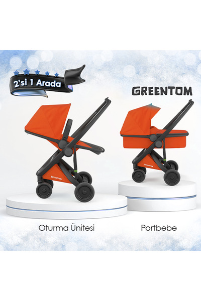 Greentom Portbebeli ve Çift Yönlü 2'si 1 Arada Bebek Arabası Seti - Siyah Şas...