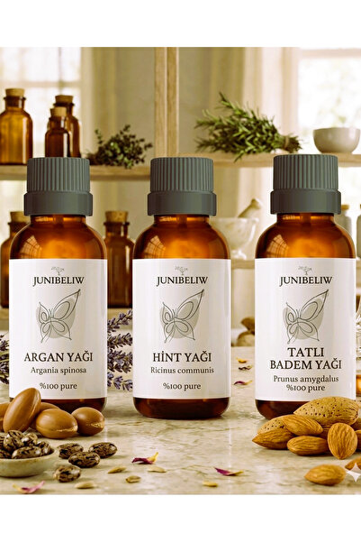 junibeliw Set of 3 Argan Oil 20ml Castor Oil 20ml Sweet Almond Oil 20ml Glass...