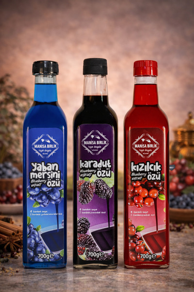 MANİSA BİRLİK Karadut Özü 700 Ml (konsantre) + Yaban Mersini Özü 700 Ml + Kız...