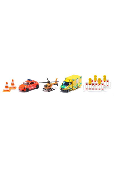 Siku Set Echipă de Salvare 6332 cu Ambulanță VW și Mercedes, Elicopter și Acc...