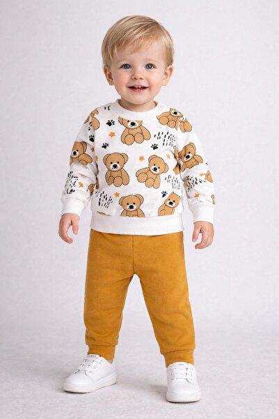 dinamik çocuk Baby Boy 2-Piece Set |   Teddy Bear Patterned Sweatshirt + Bott...