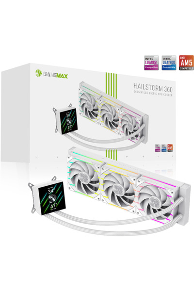 GAMEMAX |   Cooler lichid pentru CPU |   HAILSTORM 360 LCD |   Alb