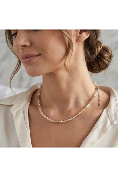 LeylanTakı Women's Natural Citrine Stone Beige Necklace Handmade Bijouterie G...