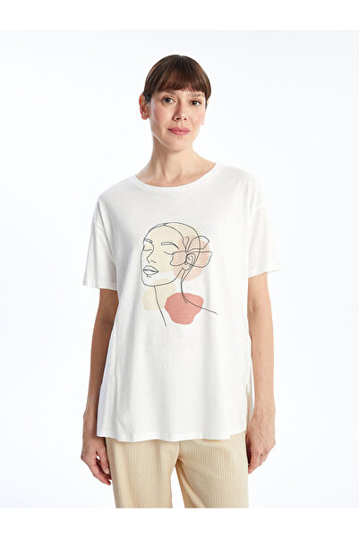LC Waikiki Nevavm Women's T-Shirt with Oval Collar and Printed Design
