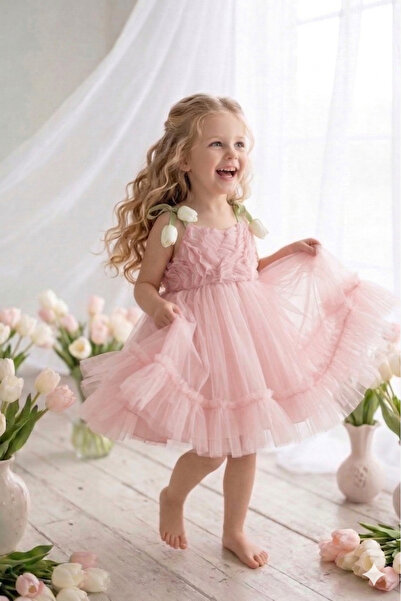 ALYRA Βρεφικό φόρεμα 3D με λουλουδάτο λουράκι για ειδική περίσταση Γενέθλια Γ...