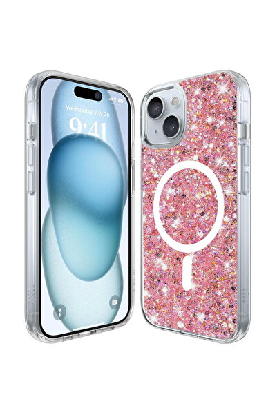 Techsuit Husa pentru iPhone 15 Plus - Sparkly Glitter MagSafe - Magenta
